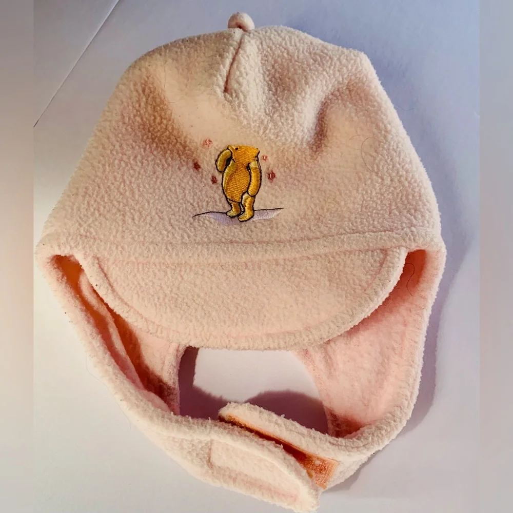 Classic Pooh Newborn Pink Hat Disney Fleece Embroidered Design